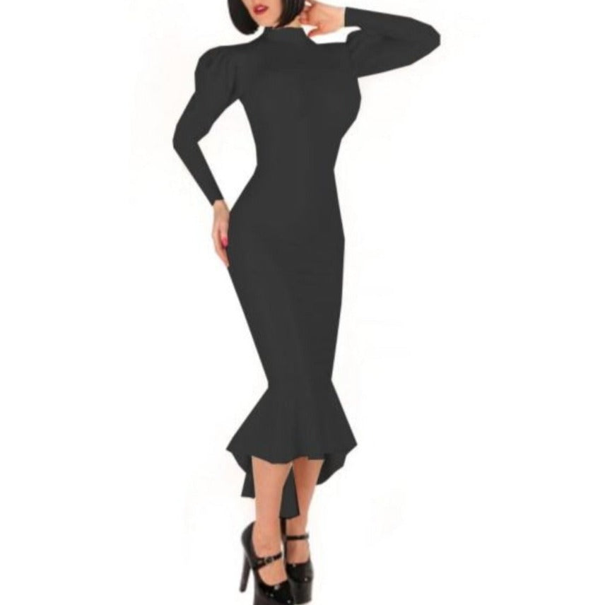 Sissy Adelaide Latex Mermaid Dress | Shiny Long Sleeve High Neck Gown