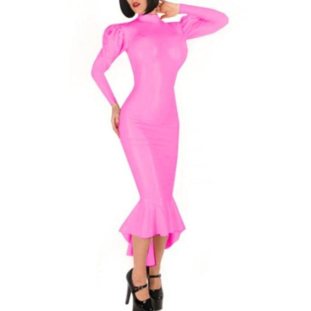 Sissy Adelaide Latex Mermaid Dress | Shiny Long Sleeve High Neck Gown