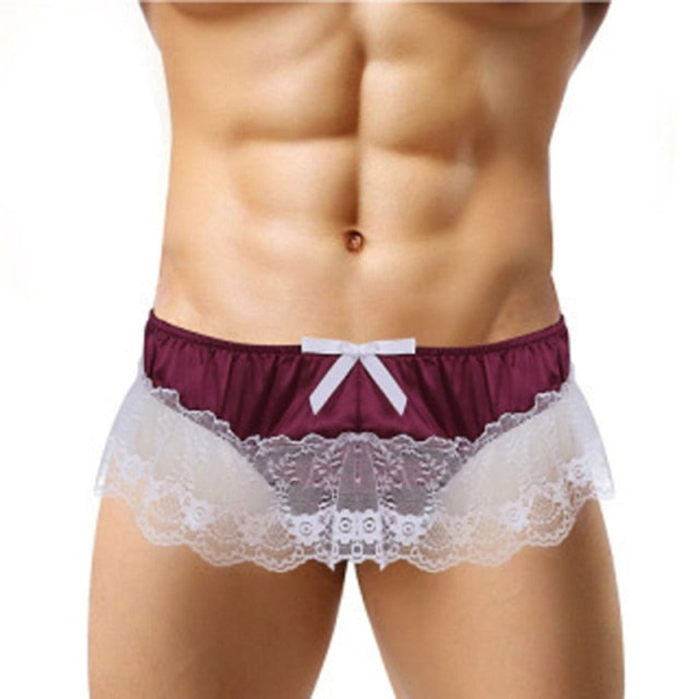 "Sissy Lilly" Lace Briefs | Open Butt Low-Rise G-String Thong | Femboy Lingerie