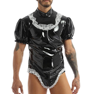 "Sissy Jessica" Wet Look Maid Bodysuit