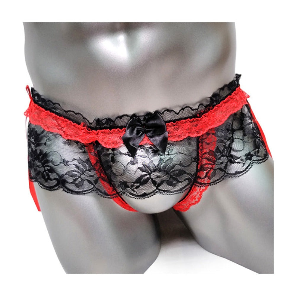 Anastasia Floral Lace Crotchless Panties — Sissy T-Back Thong with Bow